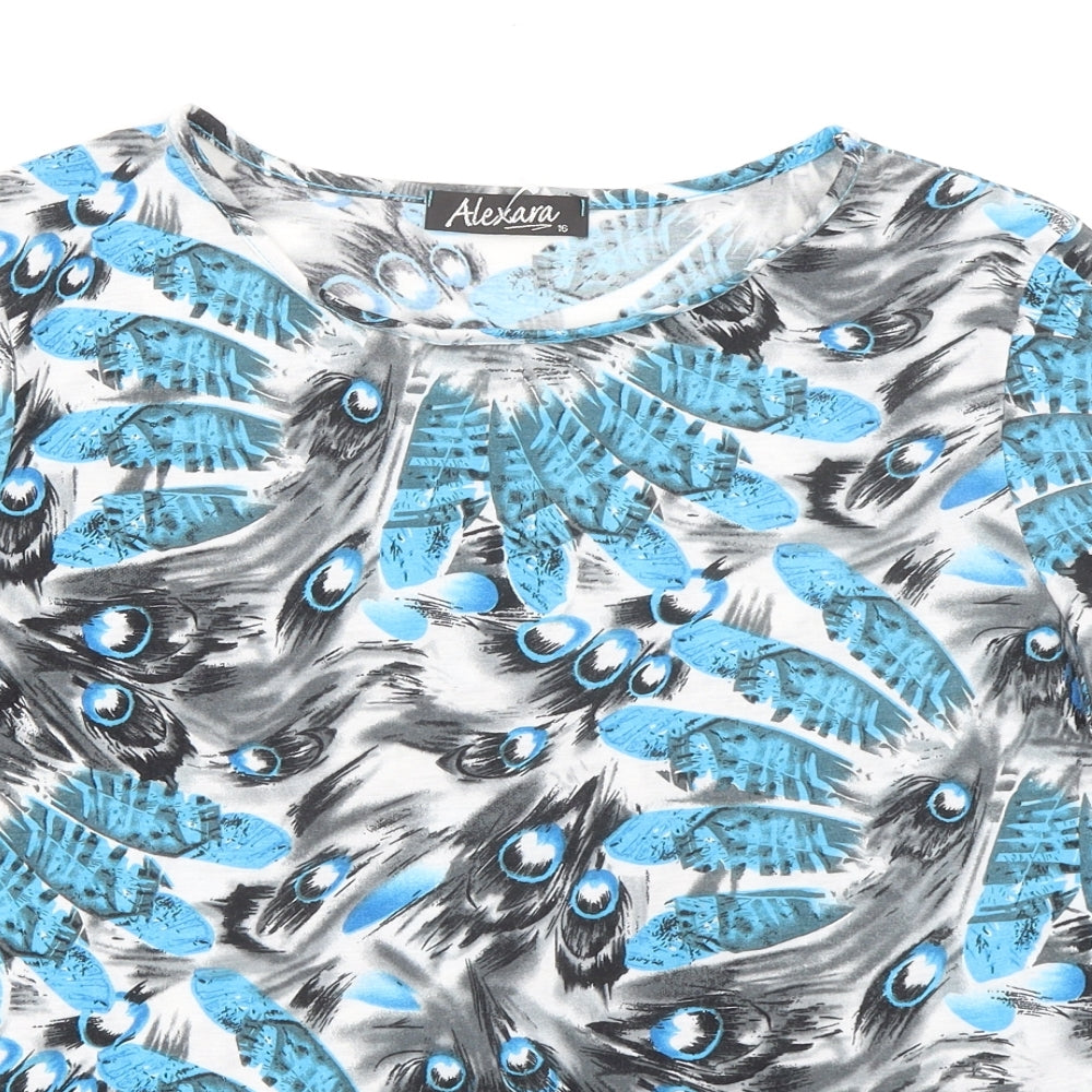 Alexara Womens Blue Geometric Viscose Basic T-Shirt Size 16 Boat Neck