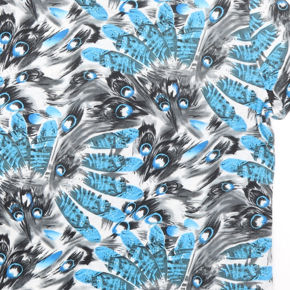 Alexara Womens Blue Geometric Viscose Basic T-Shirt Size 16 Boat Neck