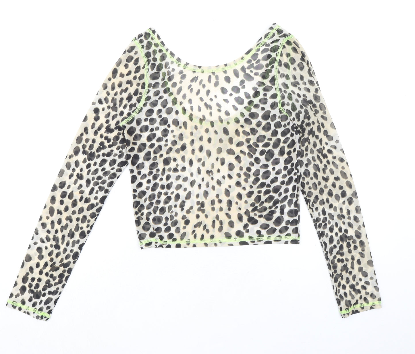 ASOS Womens Beige Animal Print Polyester Basic T-Shirt Size 8 Boat Neck