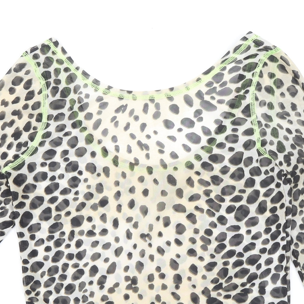 ASOS Womens Beige Animal Print Polyester Basic T-Shirt Size 8 Boat Neck