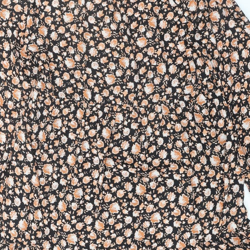 Zara Womens Black Floral Polyester Skater Dress Size S Round Neck Button