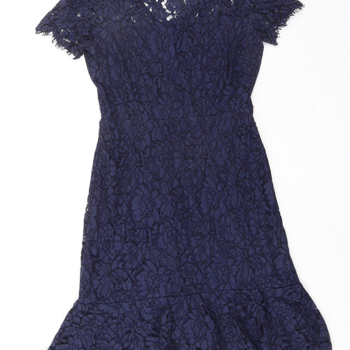 Wallis Womens Blue Floral Nylon A-Line Size 10 Boat Neck Zip