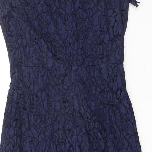 Wallis Womens Blue Floral Nylon A-Line Size 10 Boat Neck Zip
