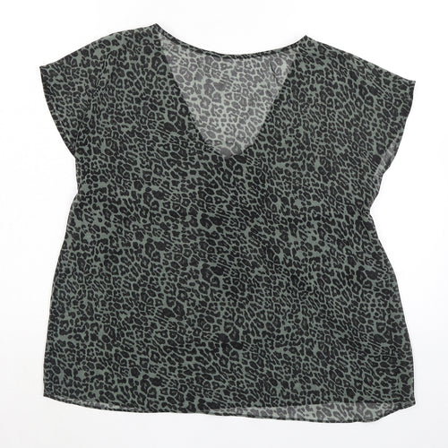 Mint Velvet Womens Grey Animal Print Polyester Basic T-Shirt Size 12 V-Neck - Leopard Print
