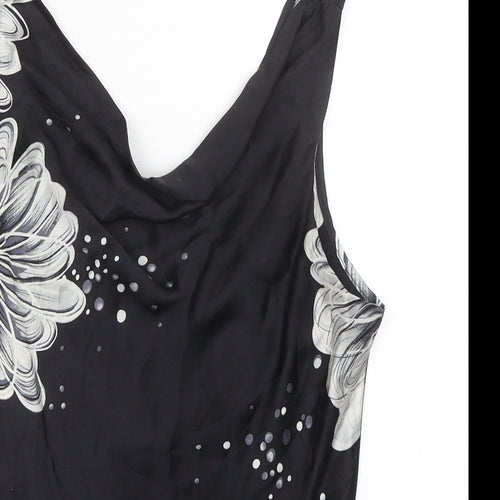 Michel Ambers Womens Black Floral Polyester Basic Tank Size 14 Cowl Neck