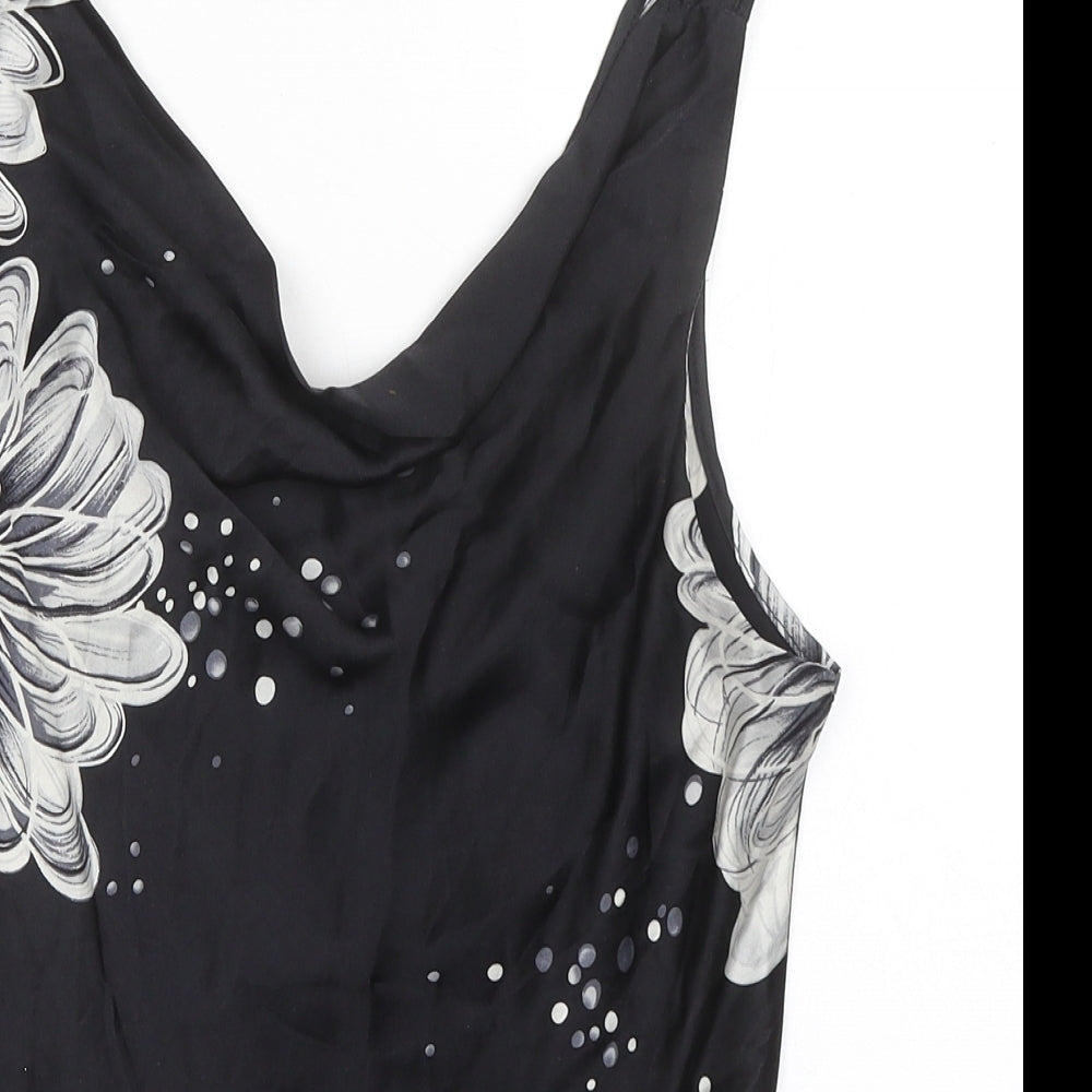 Michel Ambers Womens Black Floral Polyester Basic Tank Size 14 Cowl Neck
