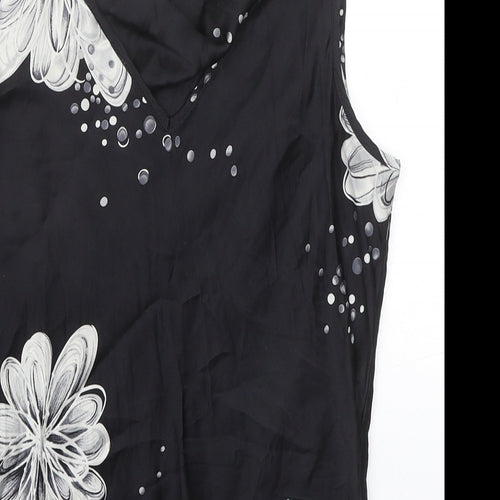Michel Ambers Womens Black Floral Polyester Basic Tank Size 14 Cowl Neck