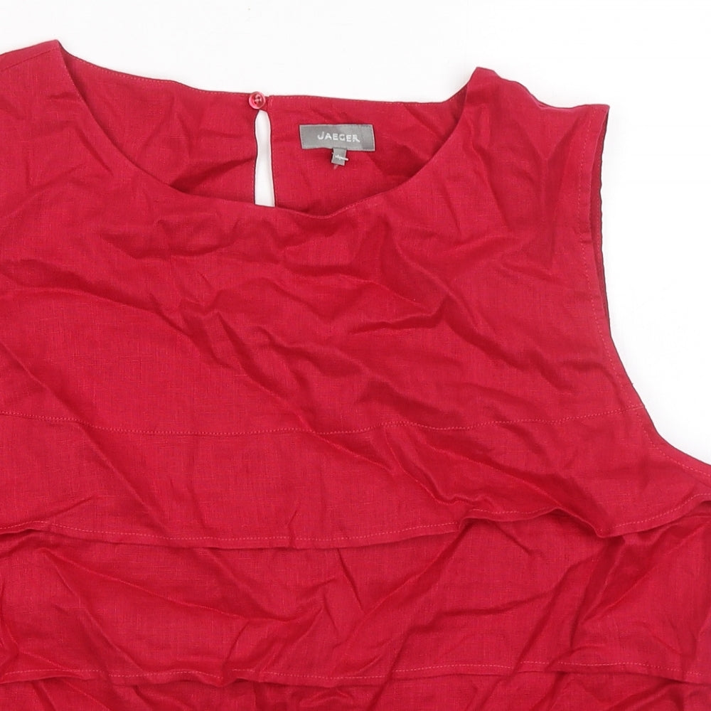 Jaeger Womens Pink Linen Basic Blouse Size 16 Boat Neck