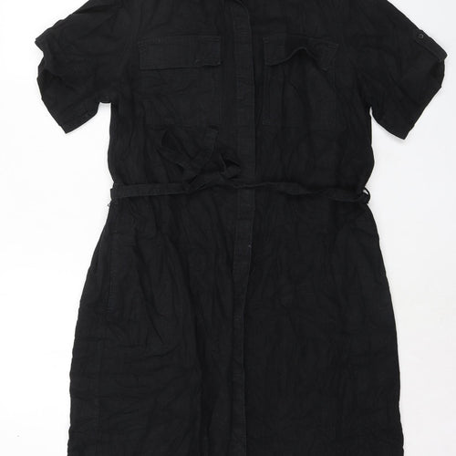 NEXT Womens Black Linen Shirt Dress Size 16 Collared Button