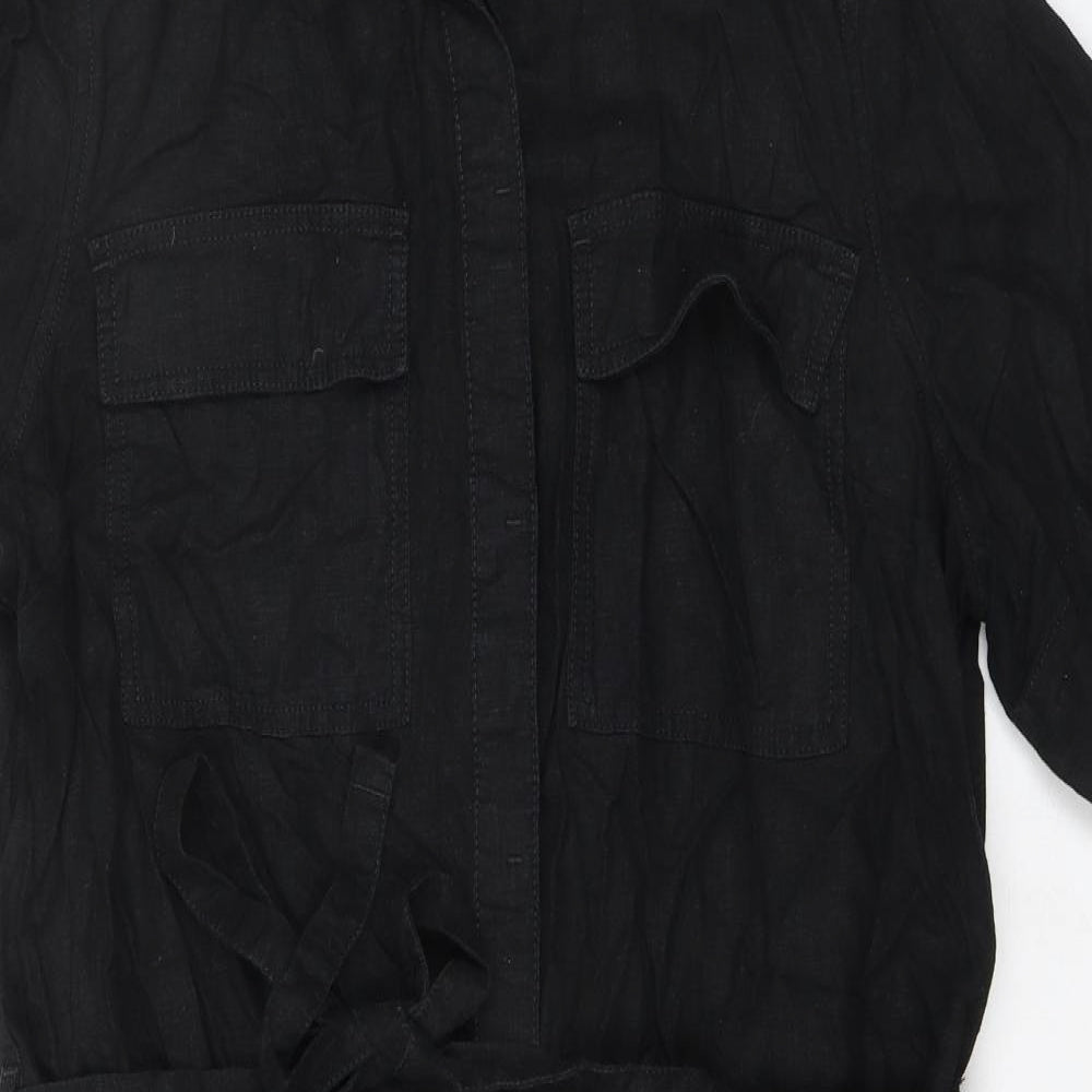 NEXT Womens Black Linen Shirt Dress Size 16 Collared Button
