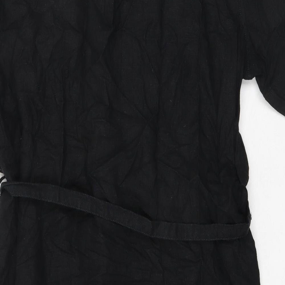 NEXT Womens Black Linen Shirt Dress Size 16 Collared Button