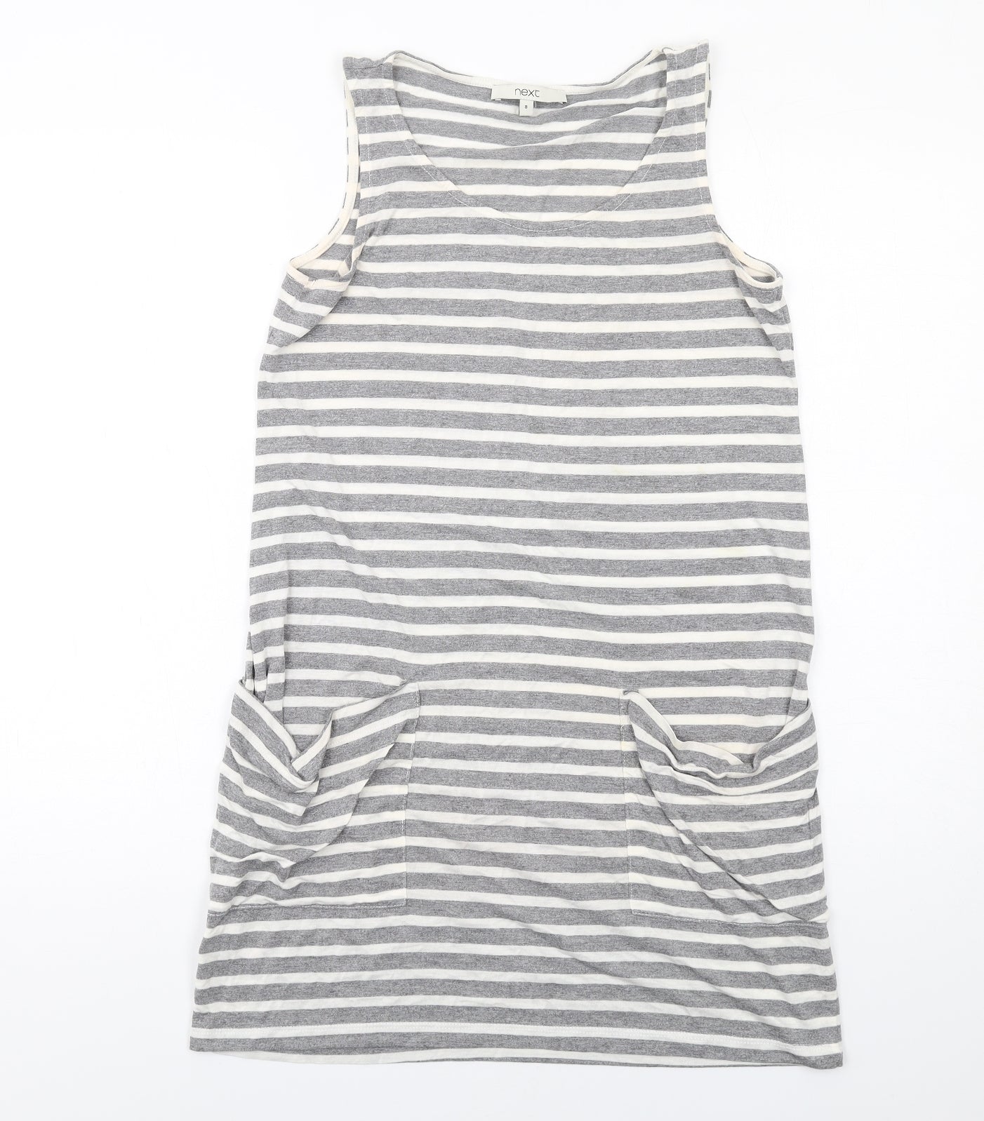 NEXT Womens Grey Striped Viscose Tunic Tank Size 8 Boat Neck