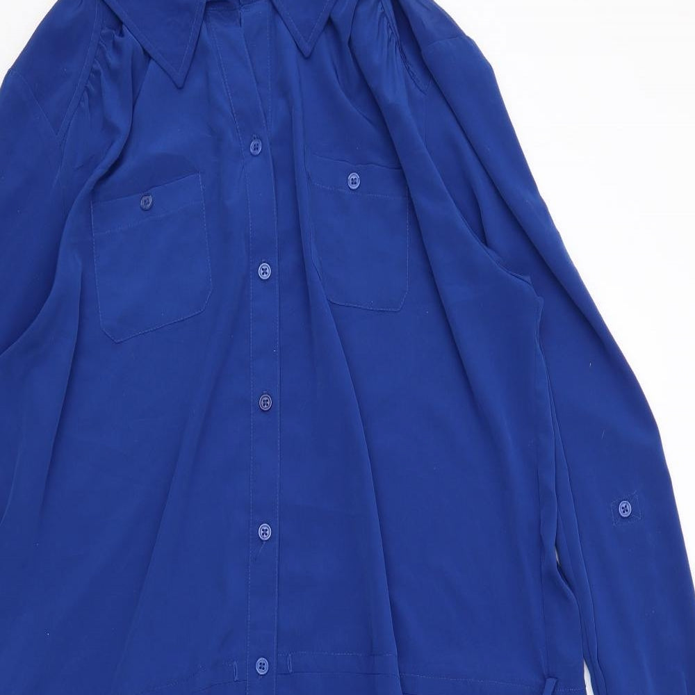 Long Tall Sally Womens Blue Polyester Shirt Dress Size 18 Collared Button