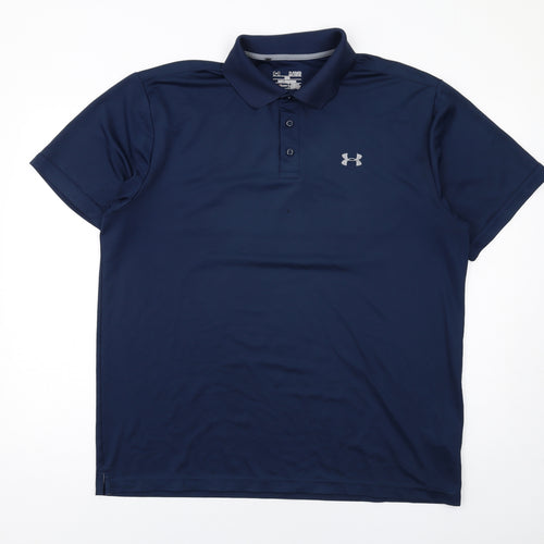Under armour Mens Blue Polyester Polo Size XL Collared Button