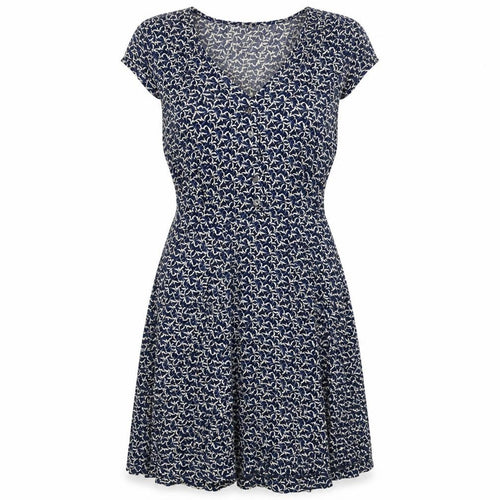 Louche Womens Blue Geometric Viscose Trapeze & Swing Size 12 V-Neck Zip