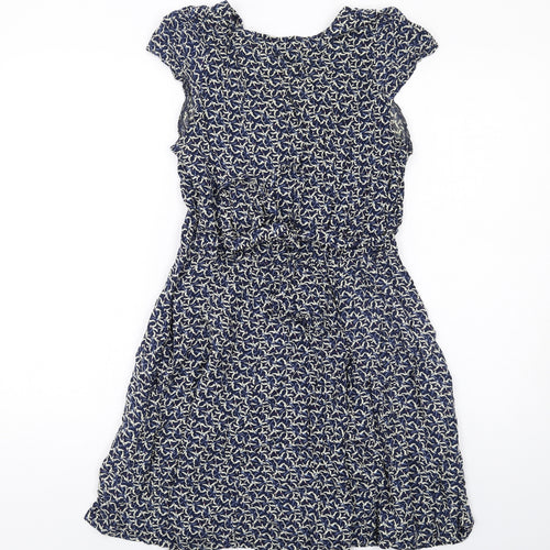 Louche Womens Blue Geometric Viscose Trapeze & Swing Size 12 V-Neck Zip