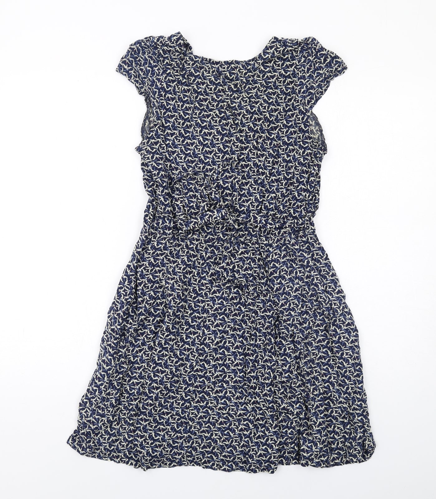 Louche Womens Blue Geometric Viscose Trapeze & Swing Size 12 V-Neck Zip