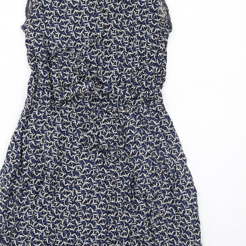 Louche Womens Blue Geometric Viscose Trapeze & Swing Size 12 V-Neck Zip