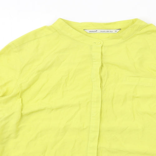 NEXT Womens Yellow Polyester Basic Button-Up Size 14 Round Neck