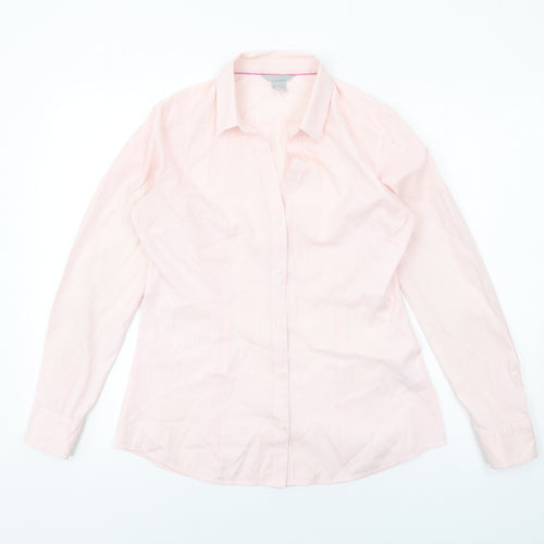 H&M Womens Pink Striped Polyester Basic Button-Up Size 10 Collared