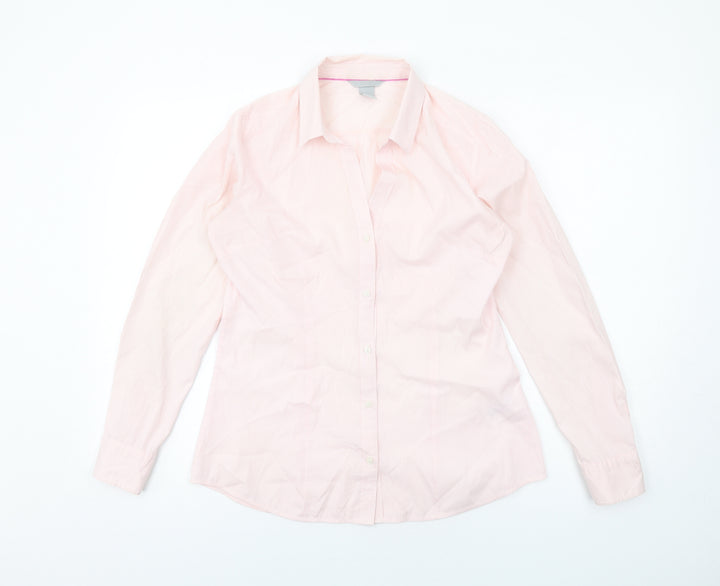 H&M Womens Pink Striped Polyester Basic Button-Up Size 10 Collared
