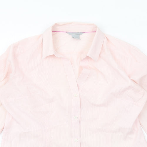 H&M Womens Pink Striped Polyester Basic Button-Up Size 10 Collared