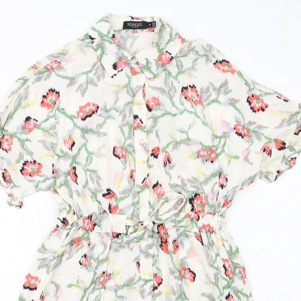 Soaked in Luxury Womens Multicoloured Floral Viscose Shirt Dress Size XS Collared Button