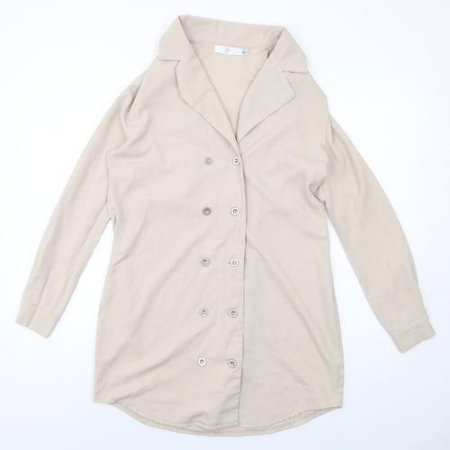 Missguided Womens Beige Polyester Jacket Dress Size 6 Collared Button