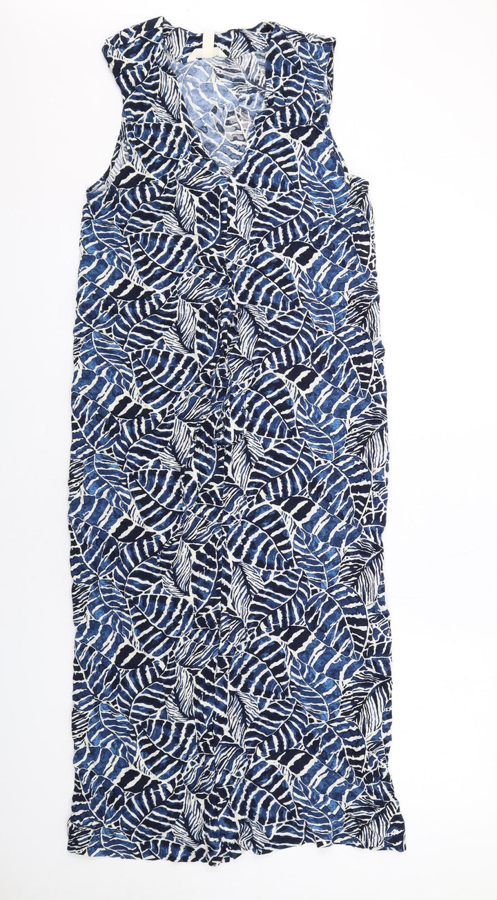 H&M Womens Blue Geometric Viscose A-Line Size 10 V-Neck Pullover