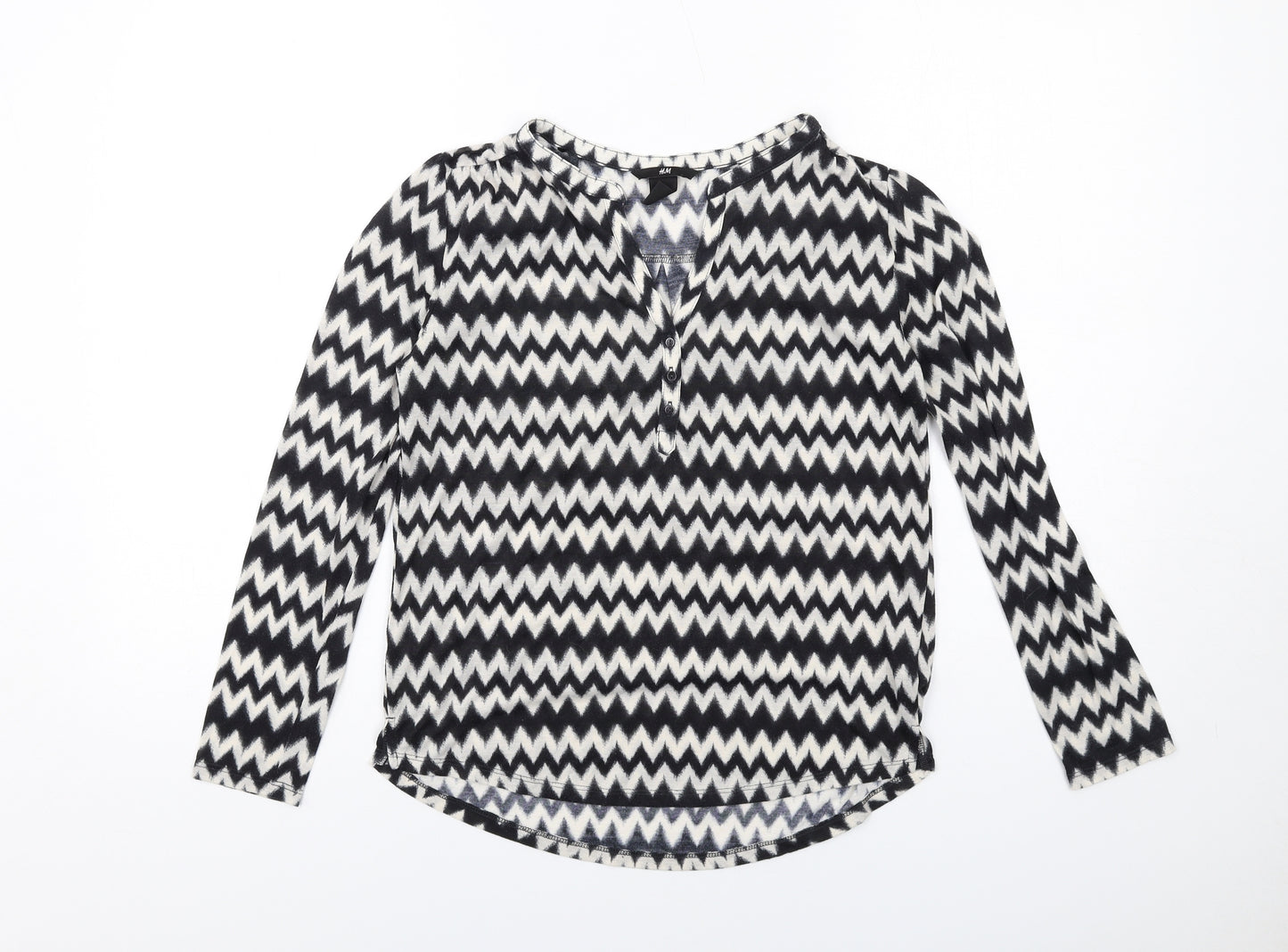 H&M Womens Black Geometric Polyester Basic Blouse Size XS V-Neck