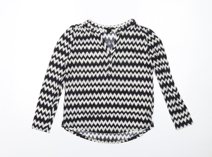 H&M Womens Black Geometric Polyester Basic Blouse Size XS V-Neck