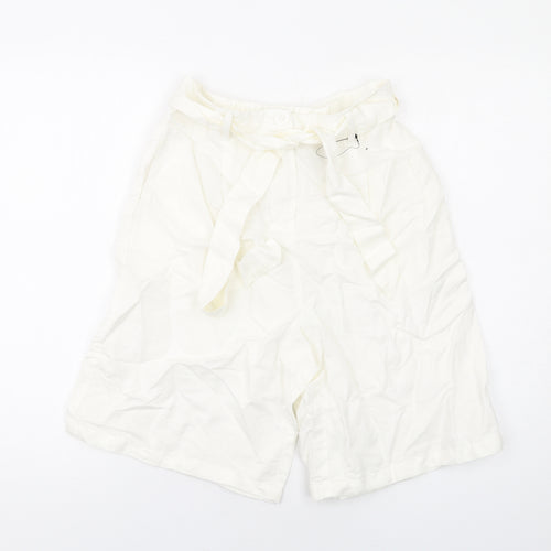 Marks and Spencer Womens Ivory Linen Paperbag Shorts Size 8 L11 in Regular Zip
