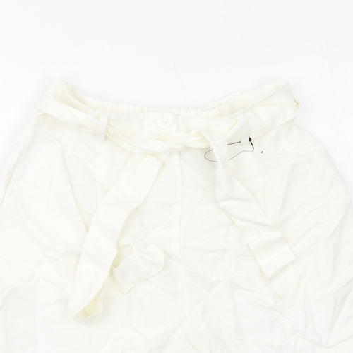 Marks and Spencer Womens Ivory Linen Paperbag Shorts Size 8 L11 in Regular Zip