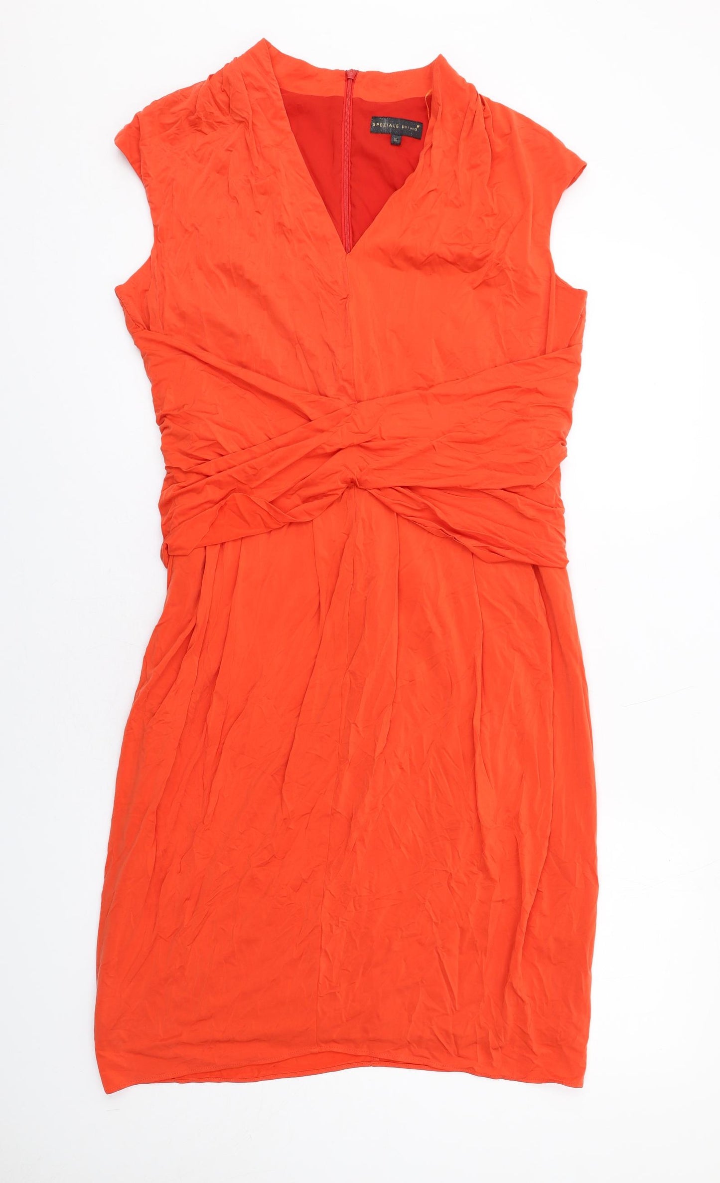 Per Una Womens Orange Cupro Shift Size 16 V-Neck Zip