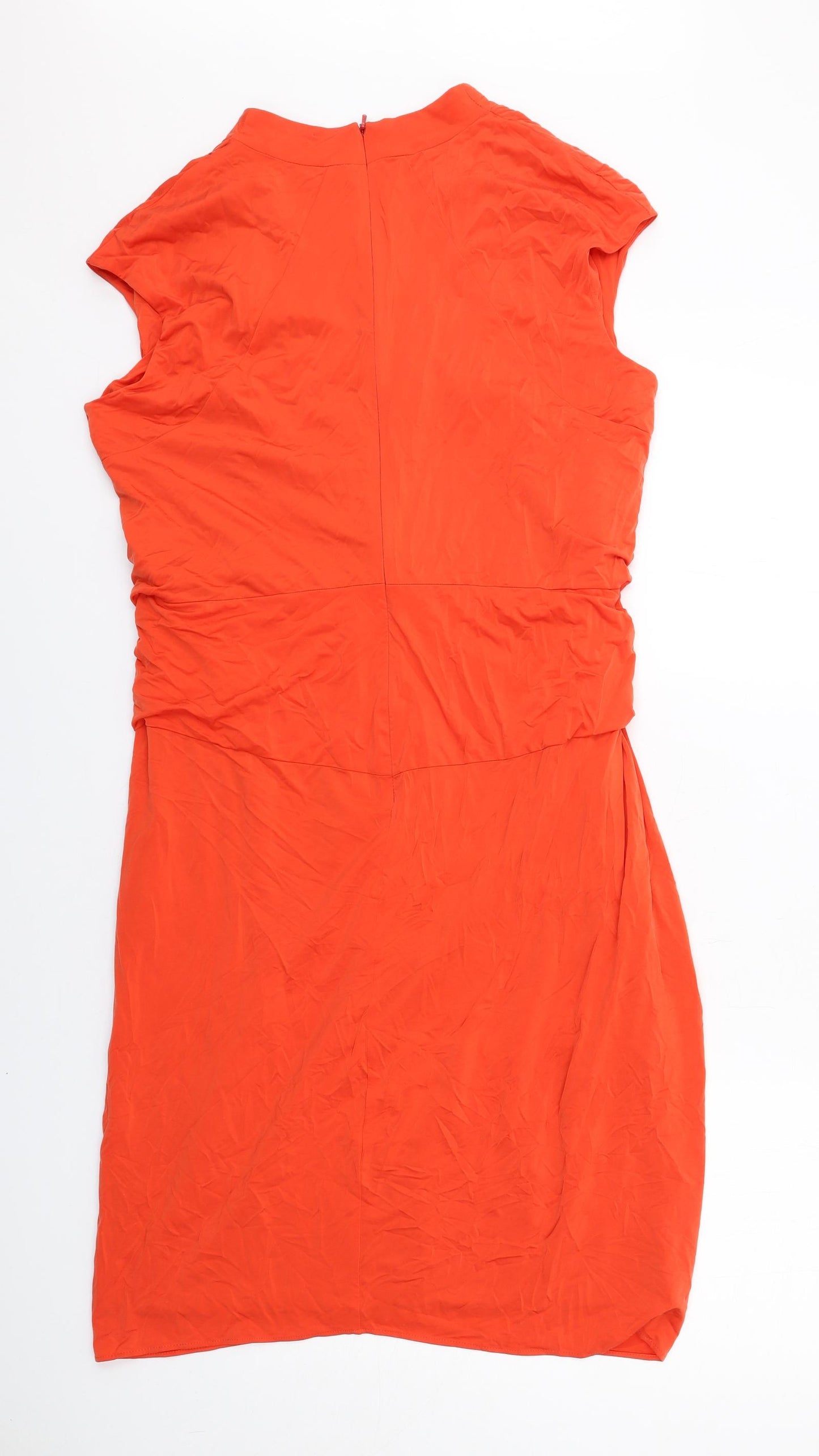 Per Una Womens Orange Cupro Shift Size 16 V-Neck Zip