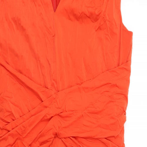 Per Una Womens Orange Cupro Shift Size 16 V-Neck Zip