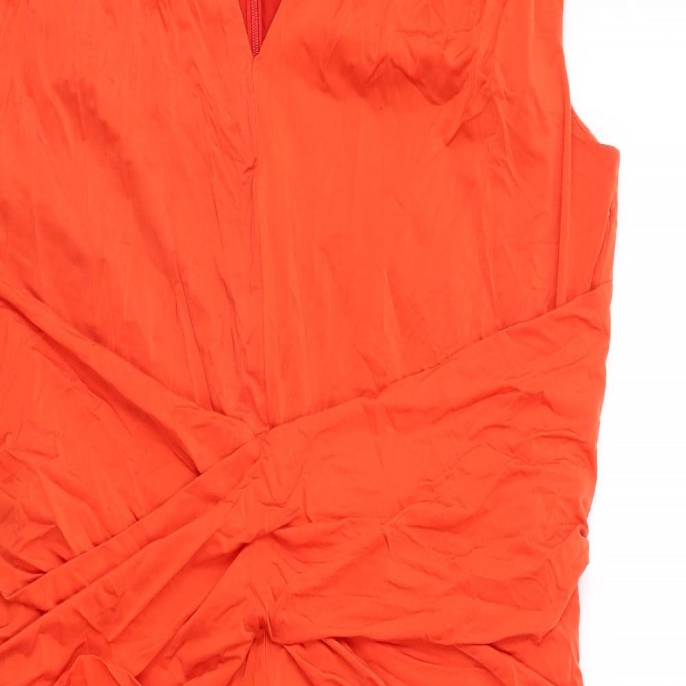 Per Una Womens Orange Cupro Shift Size 16 V-Neck Zip