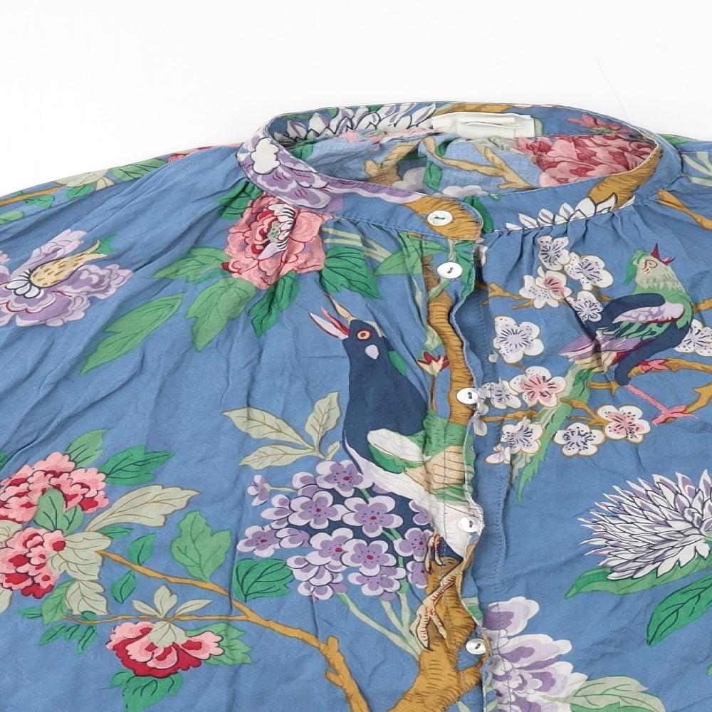 H&M Womens Multicoloured Floral Lyocell Basic Button-Up Size 8 Round Neck