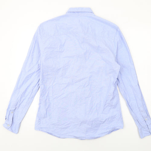 Topman Mens Blue Cotton Button-Up Size L Collared Button