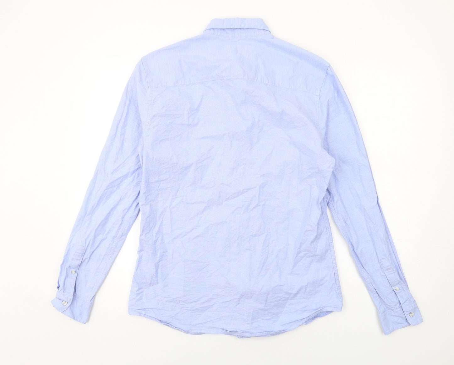 Topman Mens Blue Cotton Button-Up Size L Collared Button