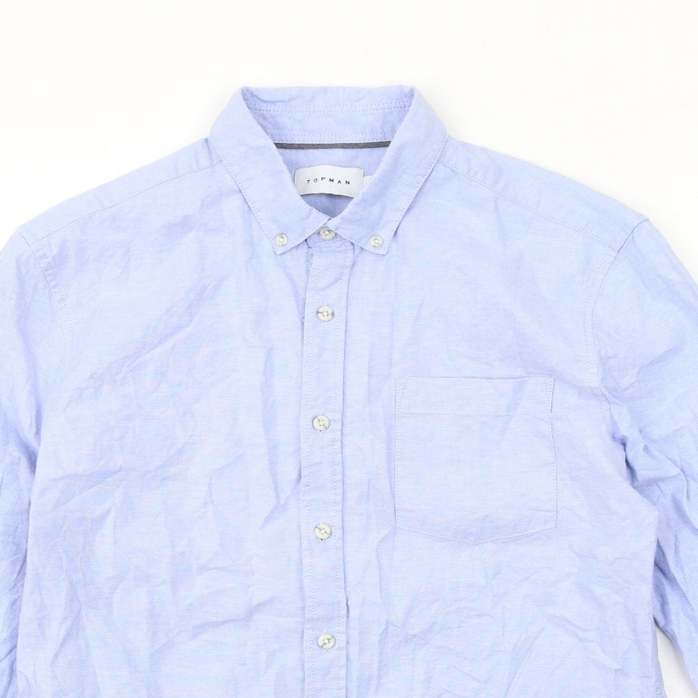 Topman Mens Blue Cotton Button-Up Size L Collared Button