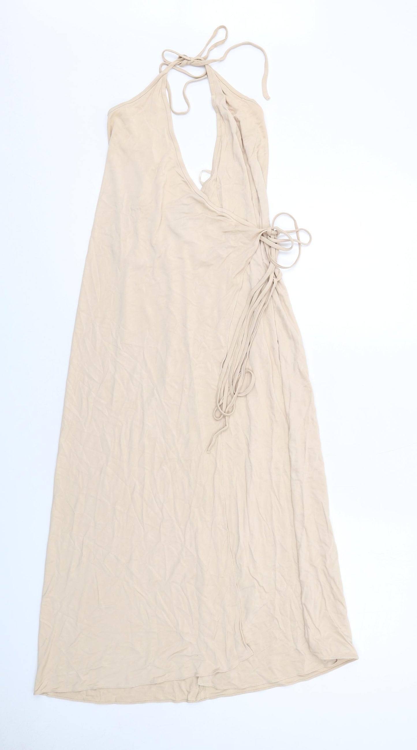 DKNY Womens Beige Viscose Wrap Dress Size M Halter Tie