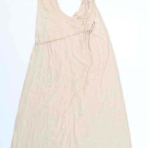 DKNY Womens Beige Viscose Wrap Dress Size M Halter Tie