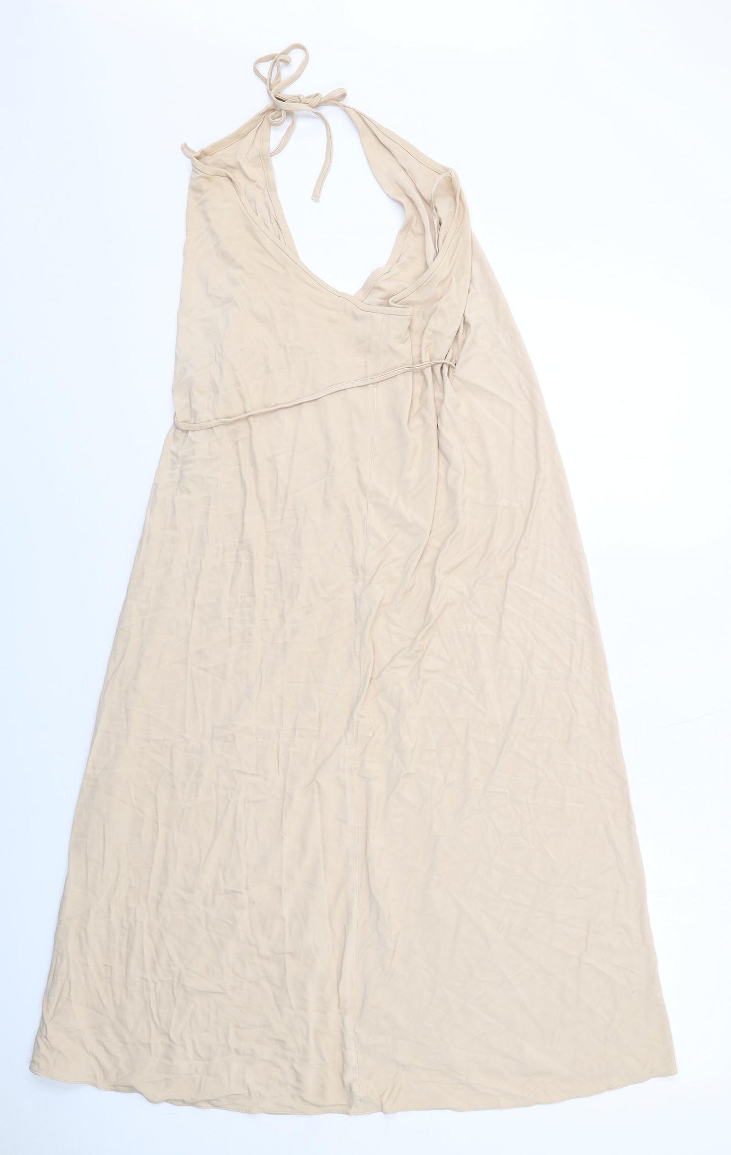 DKNY Womens Beige Viscose Wrap Dress Size M Halter Tie