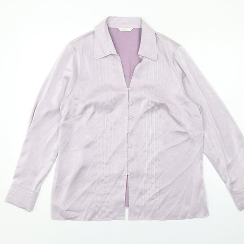 Marks and Spencer Womens Purple Polyester Basic Button-Up Size 16 Collared