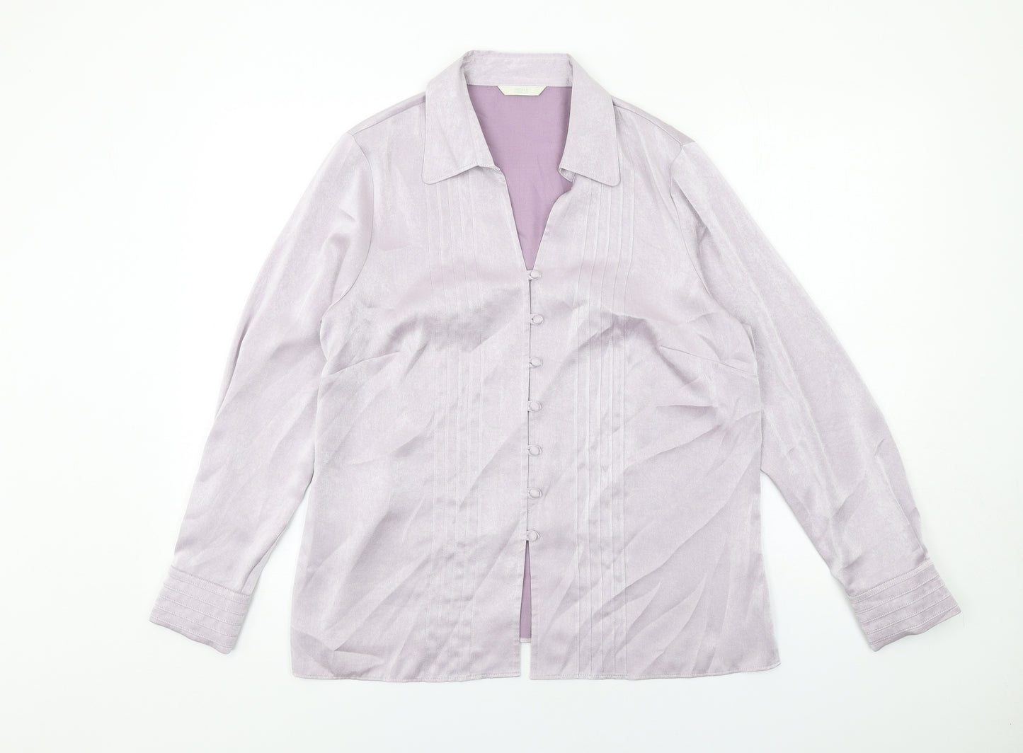 Marks and Spencer Womens Purple Polyester Basic Button-Up Size 16 Collared