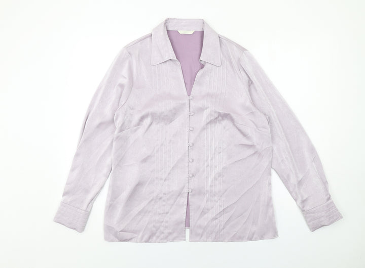 Marks and Spencer Womens Purple Polyester Basic Button-Up Size 16 Collared