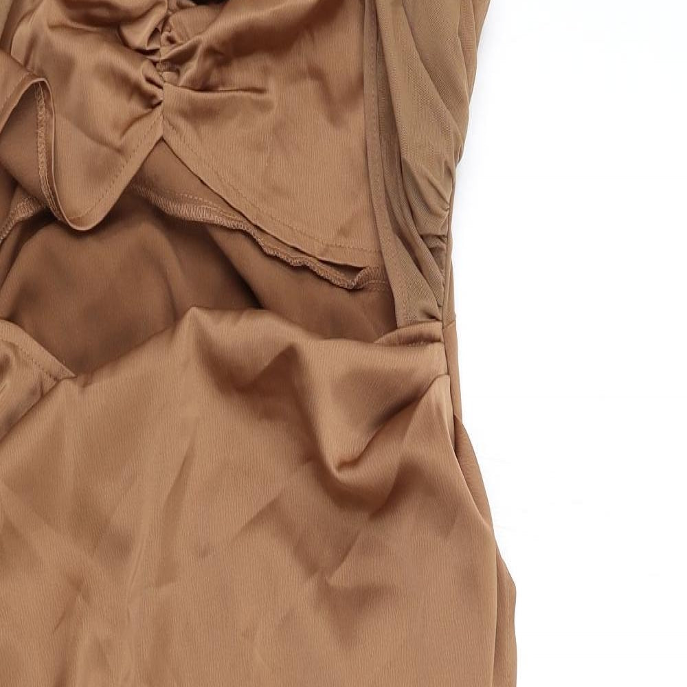 PRETTYLITTLETHING Womens Brown Polyester Shift Size 14 Halter Zip