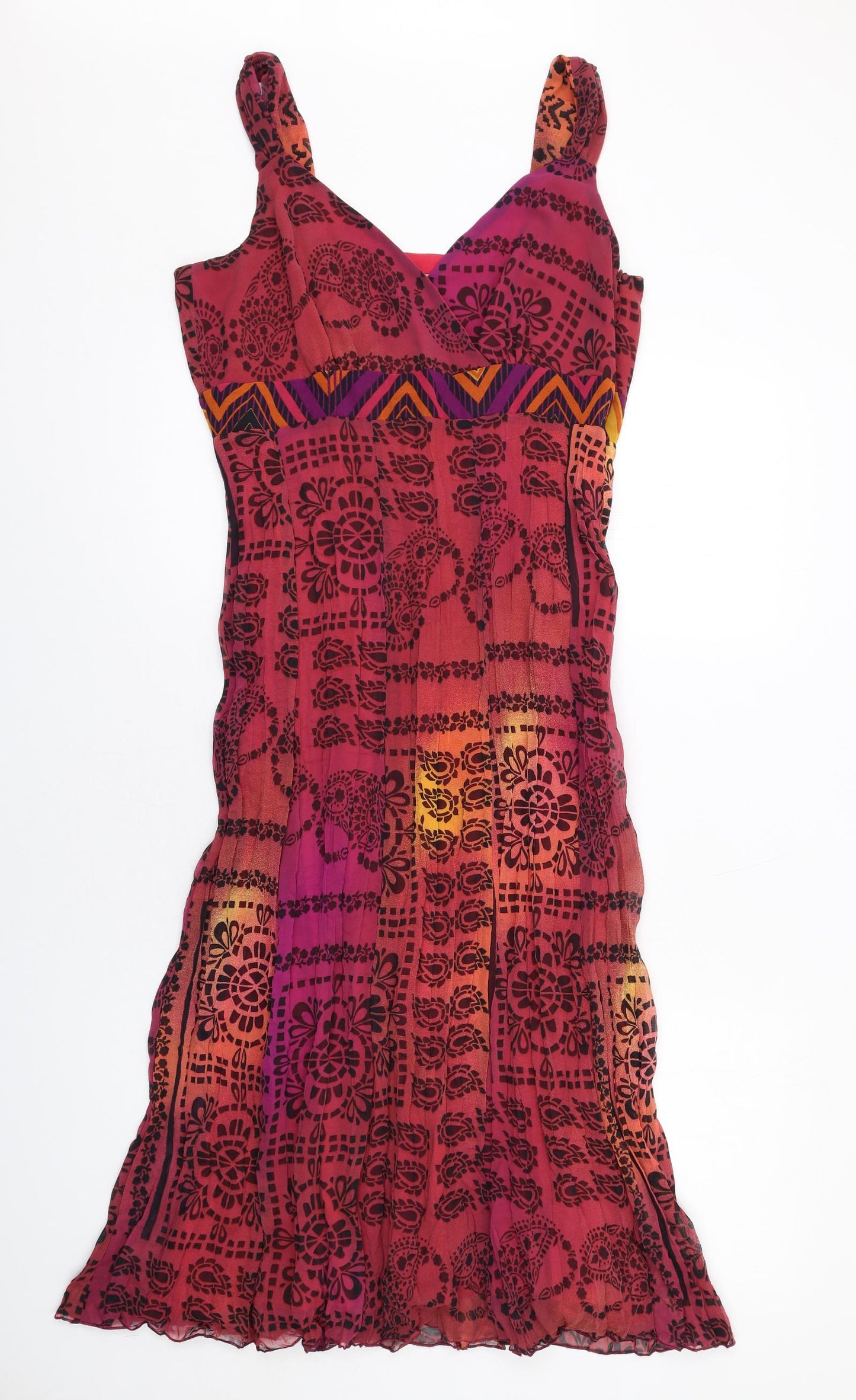 Per Una Womens Multicoloured Geometric Polyester A-Line Size 14 V-Neck Zip