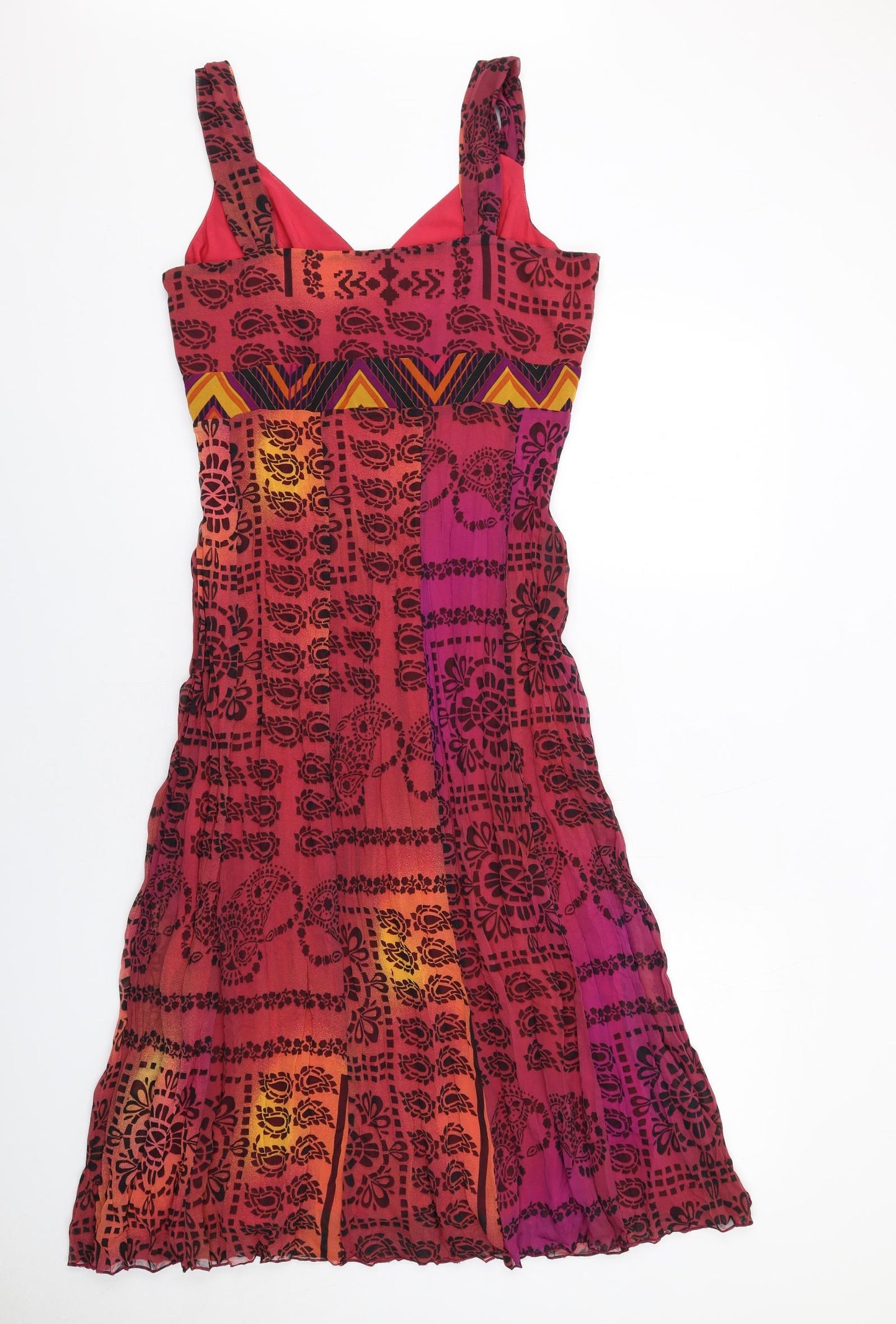 Per Una Womens Multicoloured Geometric Polyester A-Line Size 14 V-Neck Zip